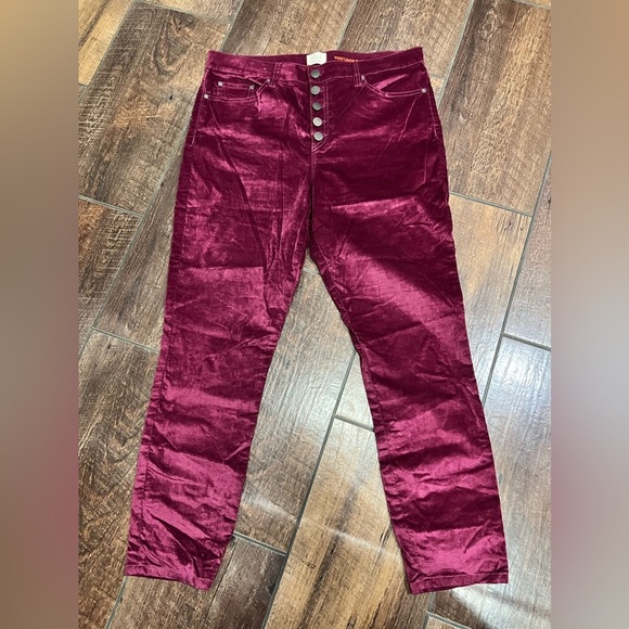 Alice‎ & Olivia STRETCH VELVET Good High Rise Exposed Skinny Jeans Maroon PURPLE - Picture 4 of 8